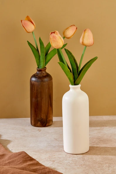 Akkoyunlu home Testi Dekoratif Pinterest Vazo Seramik Şık Dekorasyon Çiçeklik Vazo(Beyaz-Kahve18cm) - Resim 2