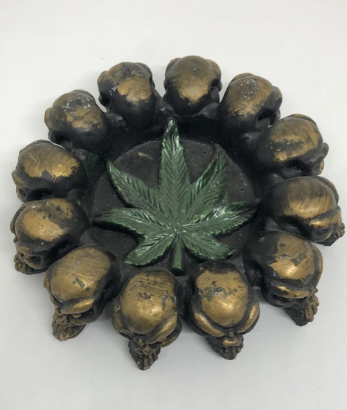 LEBRONEskitme Altın Renk Kuru kafalı içi  Yapraklı Dekoratif Küllük Biblosu ürün görseli 1