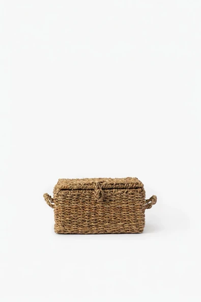 Sezka Life 3 Boy Hasır Dokuma Dikdörtgen Çamaşır Sepeti Banyo Mutfak Düzenleyici Sepet Organizer - Resim 6