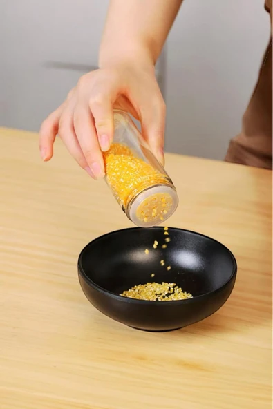 Sezka Life Metal Cam Baharatlık Seti 360 Derece Dönen Stantlı Cam Baharatlık Takımı Etiketli Siyah - Resim 3