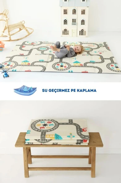 Coolmats Katlanabilir Oyun Matı, Tek Taraflı Çocuk Oyun Halısı Aktivite Oyun Alanı - Araba Yarışı - Resim 2