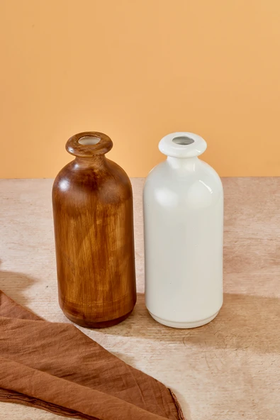 Akkoyunlu home 2'li Testi Dekoratif Pinterest Vazo Seramik Şık Dekorasyon Çiçeklik Vazo(Beyaz-Kahve) - Resim 6