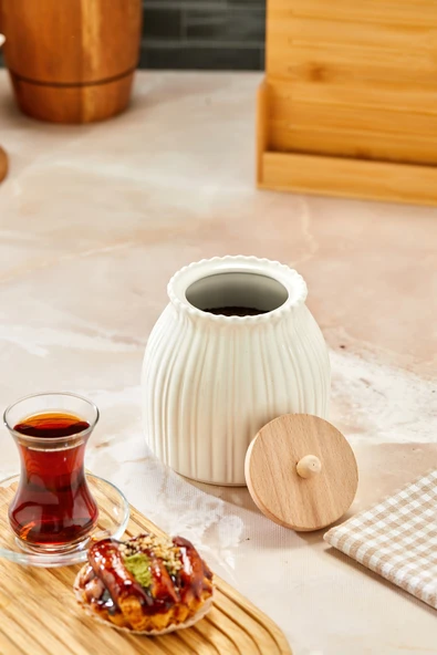 Sezka Life Papatya Vakumlu Ahşap Kapaklı Kavanoz Seti Baharatlık Kavanoz - Resim 5