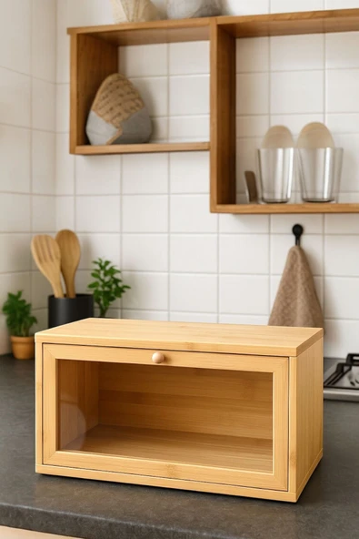 Akkoyunlu home Bambu Kapaklı Ekmek Kutusu ,Ekmek Dolabı,Tezgah Üstü Düzenleyici Organizer ürün görseli 1