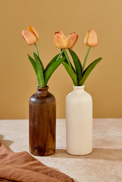 Akkoyunlu home Testi Dekoratif Pinterest Vazo Seramik Şık Dekorasyon Çiçeklik Vazo(Beyaz-Kahve18cm) - Resim 3