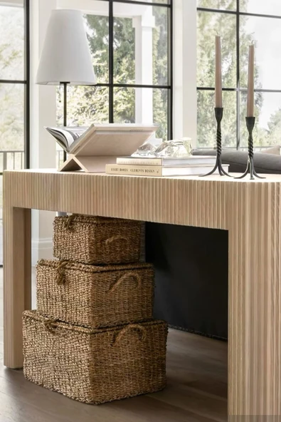 Sezka Life 3 Boy Hasır Dokuma Dikdörtgen Çamaşır Sepeti Banyo Mutfak Düzenleyici Sepet Organizer ürün görseli 1