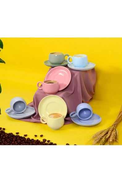 Akkoyunlu home Renkli 12 Parça Lüx Seramik Kahve Fincan Takımı, Türk Kahvesi Fincanı - Resim 3