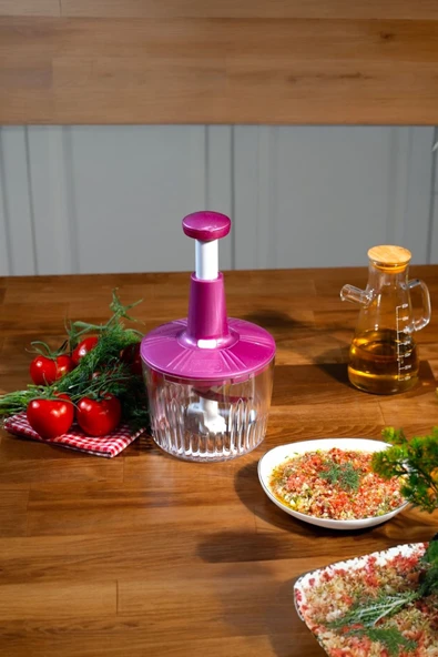 Sezka Life 5 Bıçaklı Manuel Doğrayıcı El Rondosu Pembe El Blenderi El Basmalı Rondo - Resim 2