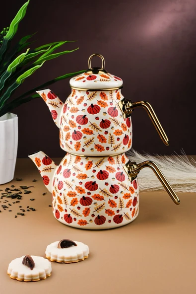 Sezka Life Emaye Çaydanlık Seti Kabak Desen Emaye Çaydanlık Takımı ürün görseli