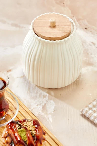 Sezka Life Papatya Vakumlu Ahşap Kapaklı Kavanoz Seti Baharatlık Kavanoz - Resim 3