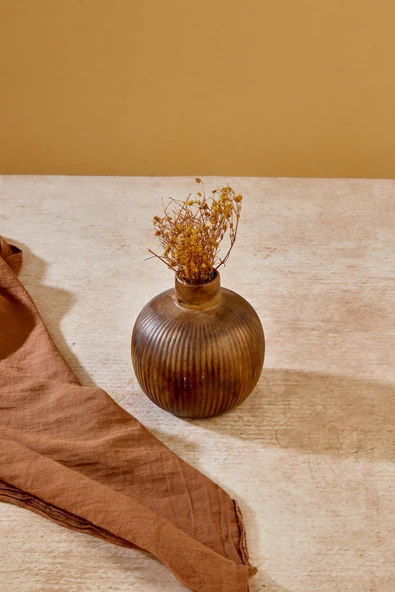 Akkoyunlu home Çizgili Top Dekoratif Pinterest Vazo Seramik Şık Dekorasyon Çiçeklik Vazo(Kahve-12cm) ürün görseli 1