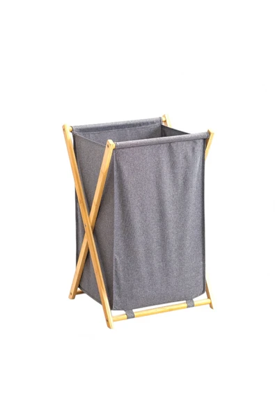 Sezka Life Bambu Katlanır Kirli Çamaşır Sepeti Gri 34x42x58 cm - Resim 2