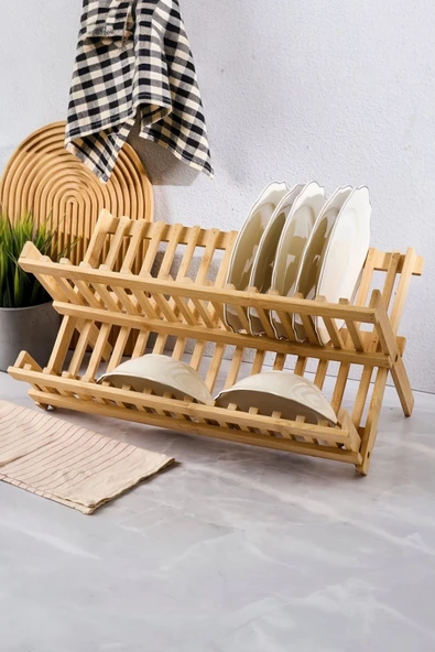 Sezka Life Bambu Bulaşıklık Tabaklık 2 Katlı Katlanabilir Tabaklık Orrta Boy(40 cm x 33 cm x 3.3cm) ürün görseli
