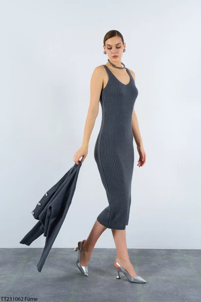 İnce Askılı Midi Boy ve Hırkalı Triko Takım - Resim 10