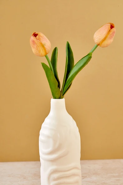 Akkoyunlu home Dalgalı Dekoratif Pinterest Vazo Seramik Şık Dekorasyon Vazo Seti (Beyaz) 24 cm - Resim 3