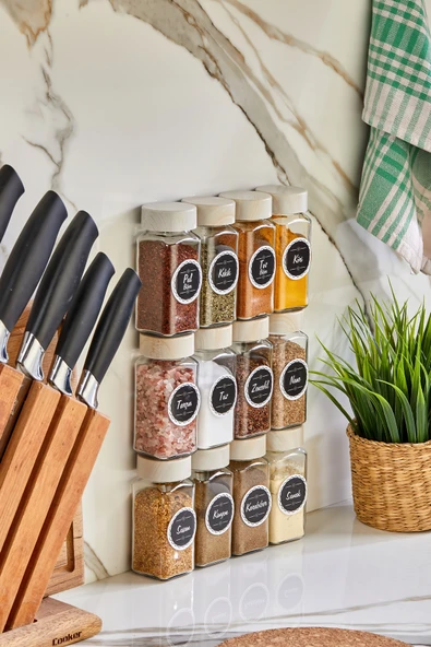 Akkoyunlu home Ahşap Kapaklı Cam Baharatlık Seti Kavanoz Takımı 12 li 140 cc 24 Adet Dantel Etiket - Resim 3