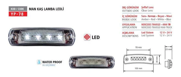 TEPE LAMBASI (LEDLİ) (BEYAZ)12V-24V MAN MERCEDES 2517 2521 AXOR TRAVEGO - Resim 3