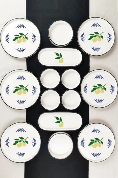 Akkoyunlu home Limon Serisi 14 Parça Seramik Kahvaltı Takımı 6 kişilik Kahvaltı Seti Lüx Seramik - Resim 2