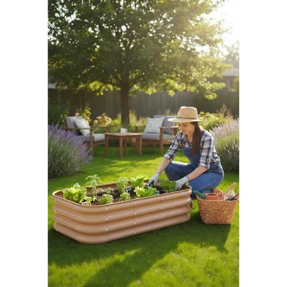 Modüler Yükseltilmiş Bahçe Yatağı Yükseltilmiş Sebze Yatağı No:4 (110X60) Bej ürün görseli