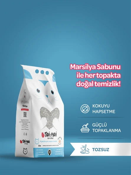 Toi Moi Marsilya Sabunu Kokulu Kedi Kumu Sodyum Bentonit 5 L X 2 ADET  (1 ADET MARSİLYA SABUNLU KOKU GİDERİCİ HEDİYE) ürün görseli