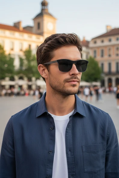 Daniel Klein DK3273-3 Şeffaf Siyah Kare Model Polarize Camlı Erkek Güneş Gözlüğü - Resim 3