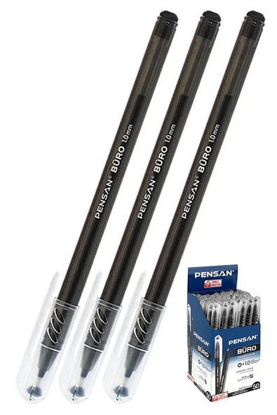 Siyah Tükenmez Kalem 1.0mm 3 Adet Pensan Büro Tipi Ballpoint Büro Plastik Kapaklı Tükenmez Kalem ürün görseli
