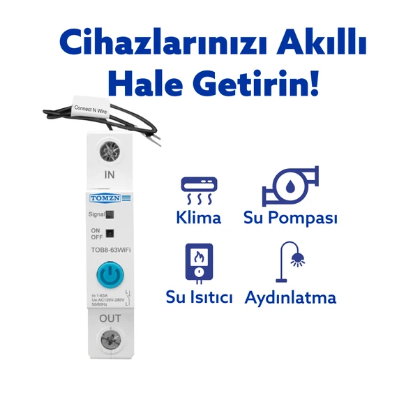 Tomzn WiFi Akıllı Voltaj ve Akım Koruma Rölesi, Dahili Enerji Ölçer 63A eWelink Uyumlu - Tek Kutup - Resim 3