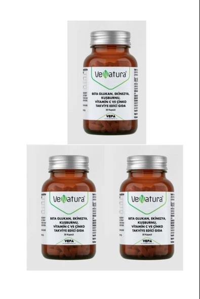 VeNatura Beta Glukan, Ekinezya, Kuşburnu, Vitamin C, Çinko 30 Kapsül 3 Adet ürün görseli