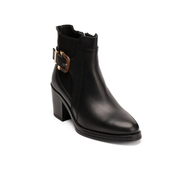 Kadın Hakiki Deri 7 cm Topuklu El Yapımı Tokalı Şık Günlük Bot – Siyah Cilt / Taba Süet - Resim 7