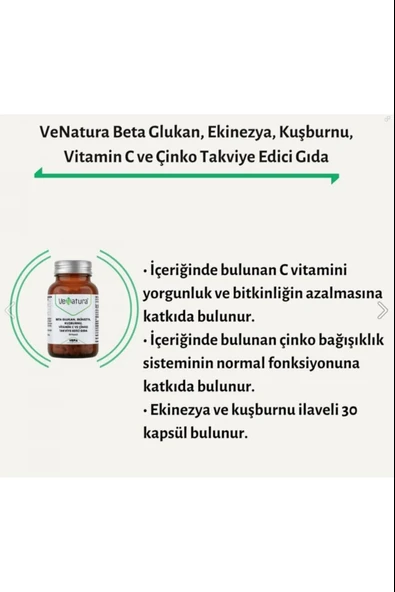 VeNatura Beta Glukan, Ekinezya, Kuşburnu, Vitamin C, Çinko 30 Kapsül 3 Adet - Resim 2