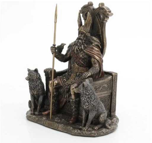 Veronese Design Tahtta Oturan Odin Kurtlarla Birlikte - Viking Dekor Heykeli ürün görseli 1