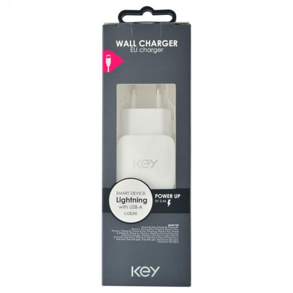 Key Power Wall Ic 1 Usb-A 1m (5V/2.4A Lightning White)