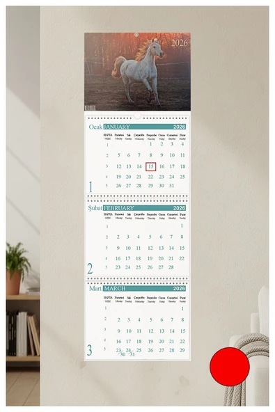 2026 Duvar Takvimi At Resimli 3 Aylık Gemici Takvimi Hayvan Resimli Jumbo Boy Askılı Spiralli Takvim Yeni Yıl Takvim ürün görseli 1