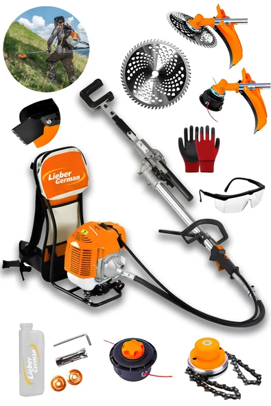 Lieber German Ylx 2.4 Hp Benzinli Sırt Tipi Çalı Çim Biçme Tırpan Makinesi Zeytin Silkme Canavar Misine ürün görseli 1