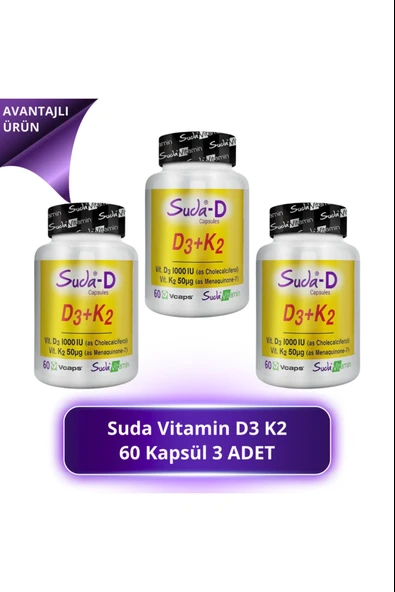 Suda Vitamin D3+K2 Vitamini 60  Kapsül 3 Adet ürün görseli