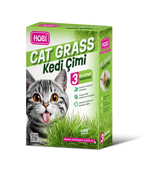 Hobi Kedi Çimi - Cat Grass (3 Kullanımlık)   Doğal Buğday Tohumlu Sağlık Desteği ürün görseli 1