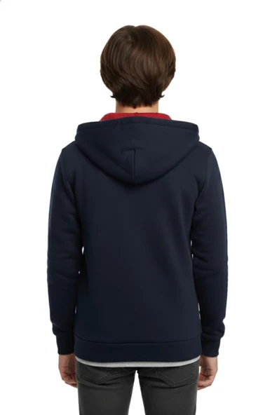 Lacivert Fermuarlı Kapüşonlu Cepli Kız Erkek Sweatshirt BGL-ST05000 - Resim 4