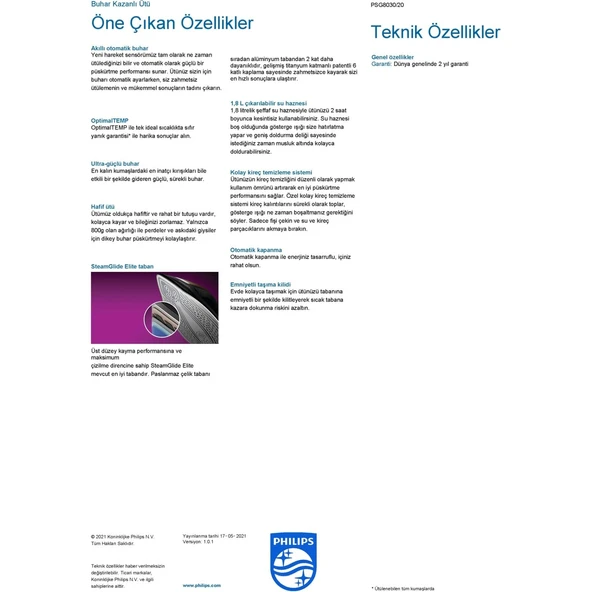 Philips PSG8030/20 Perfectcare 2700 W Buhar Kazanlı Ütü - Resim 7