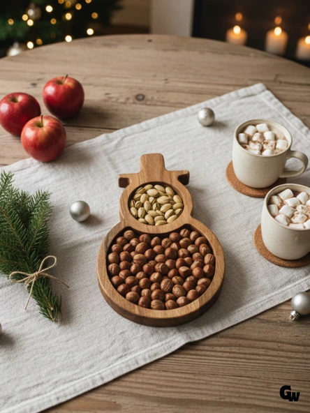 Yılbaşı Sunum Tabağı Noel Kardan Adam Doğal Ahşap Çerez Tabağı(KAYIN / GÜRGEN) Ahşap Rengi AHŞAP - 10 ADET ürün görseli 1