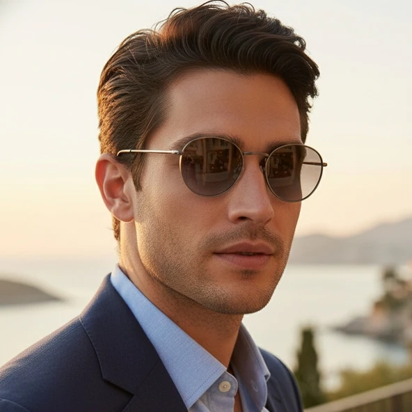 Daniel Klein DK3263-1 Degrade Siyah Metalik Smoke Frame Yuvarlak Oval Polarize Camlı Unisex Güneş Gözlüğü - Resim 4