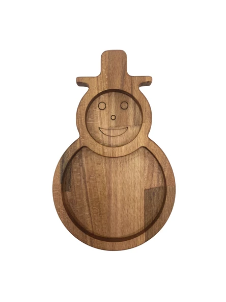 Yılbaşı Sunum Tabağı Noel Kardan Adam Doğal Ahşap Çerez Tabağı(KAYIN / GÜRGEN) Ahşap Rengi AHŞAP - 2 ADET - Resim 4