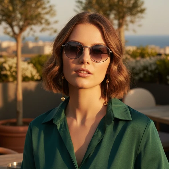 Daniel Klein DK3263-1 Degrade Siyah Metalik Smoke Frame Yuvarlak Oval Polarize Camlı Unisex Güneş Gözlüğü ürün görseli 1