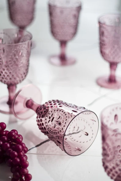 Akrilik Mürdüm 6'lı Kadeh & Su Meşrubat Kahve Yanı Bardağı 450 ml ( Cam Değildir ) - Resim 3