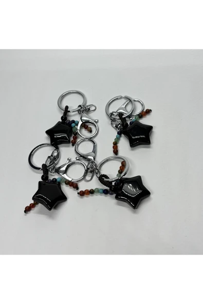 gemsartdeco OBSİDYEN DOĞALTAŞ GÜÇ ANAHTARLIĞI CHARM YILDIZ - Resim 4