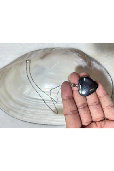 gemsartdeco Hematit Kalp Çelik Kolye - Resim 2