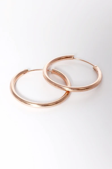 925 ayar gümüş küpe rose büyük boy halka küpe SGTL13150ROSE - Resim 5