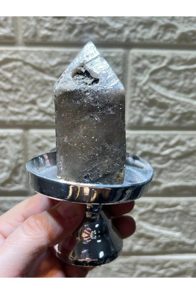 gemsartdeco Dumanlı Kuvars Kule Doğaltaş Stantlı - Resim 4