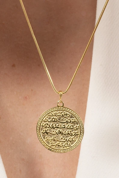 925 ayar gümüş kolye altın yaldızlı yılan zincirli Kıtmir duası kolye  SGTL13137GOLD - Resim 5