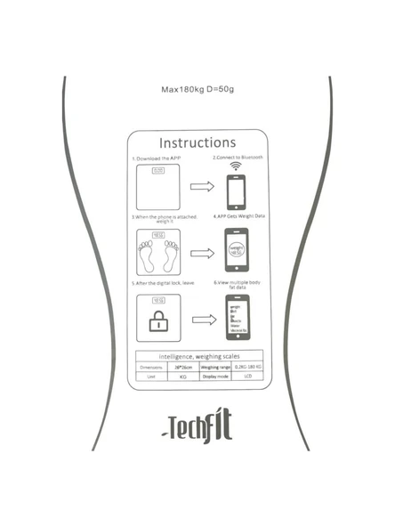Techfit Vücut Analizli Dijital Baskül TF-1075 (Bluetooth Özellikli) Hassas Ölçüm (2.5-180kg) - Resim 5