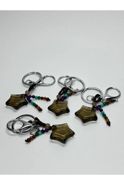 gemsartdeco DUMANLI KUVARS DOĞALTAŞ RADYASYON SAVAR ANAHTARLIK CHARM YILDIZ - Resim 2